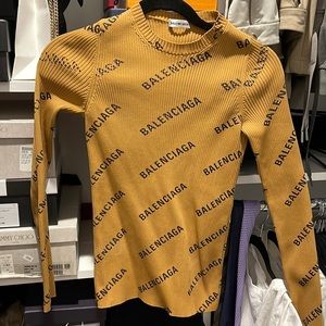 BALENCIAGA Allover Logo Printed Ribbed-knit Crewneck
